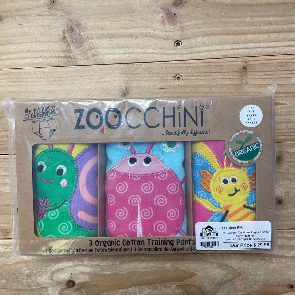 NEW! ZOOCCHINI 3 ORGANIC COTTON TRAINING PANTS 3-4