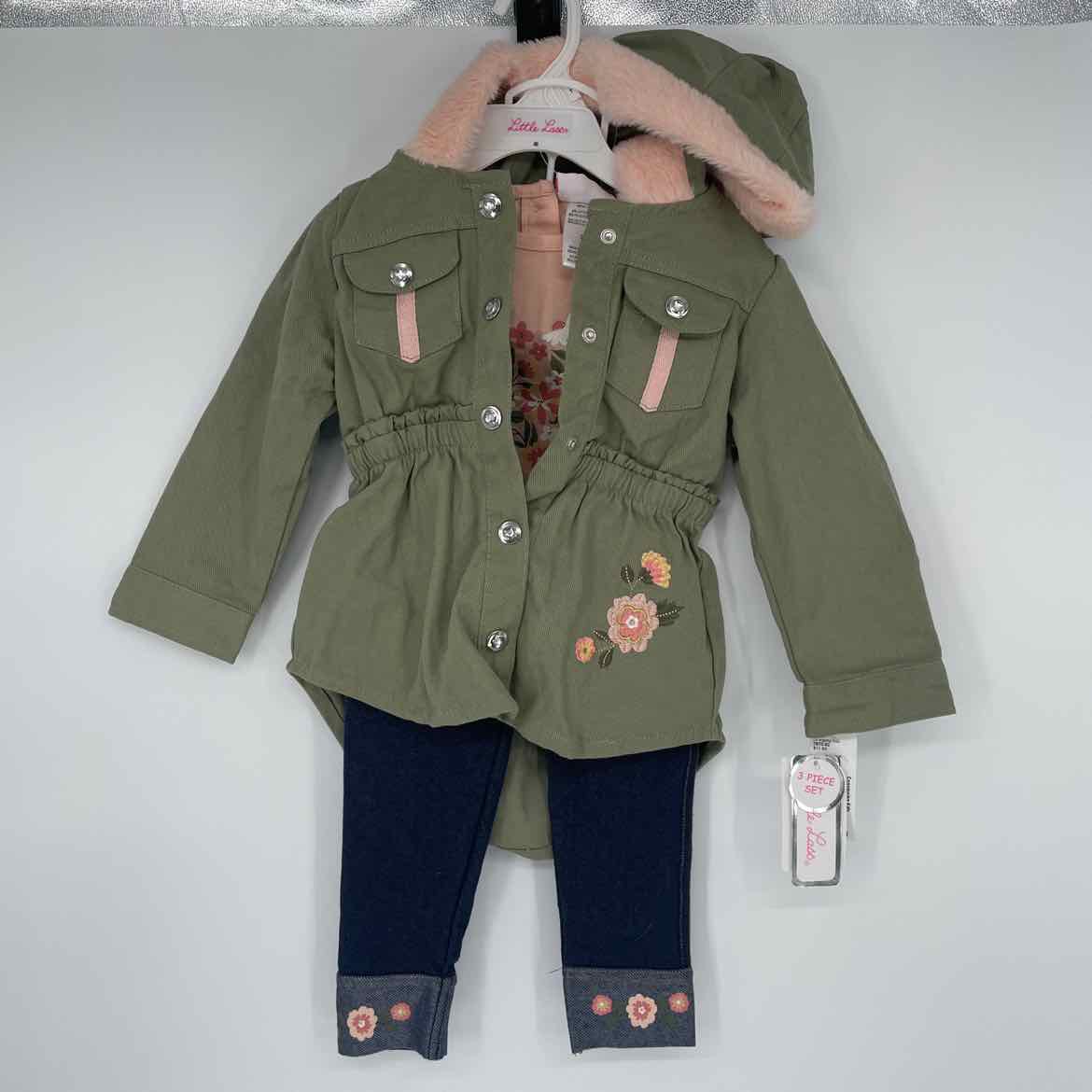 NEW! LITTLE LASS GREEN/PINK 3PC OUTFIT 3T