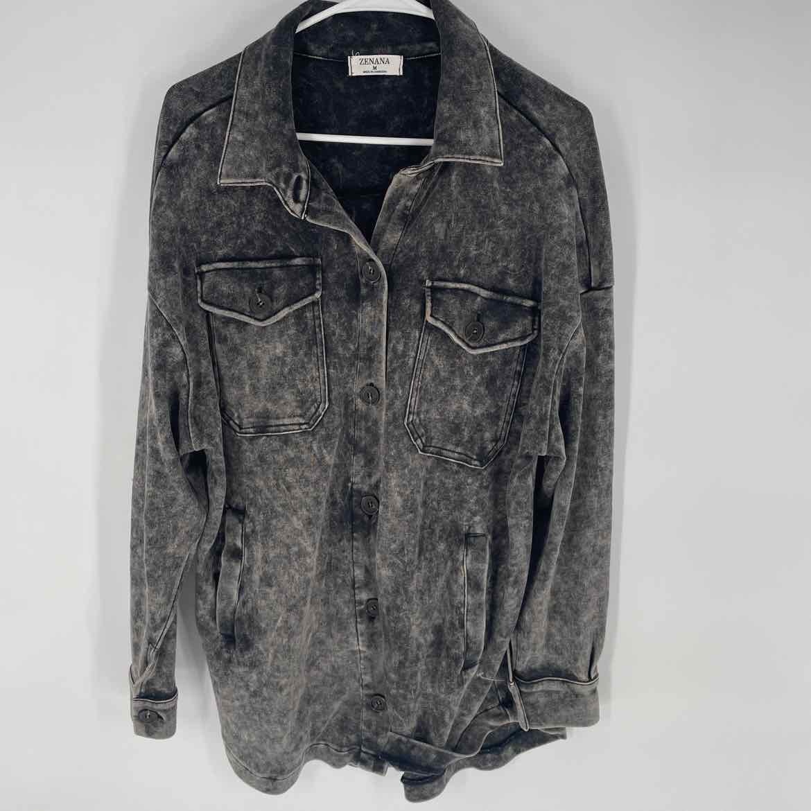 ZENANA BLACK ACID WASH SHIRT M