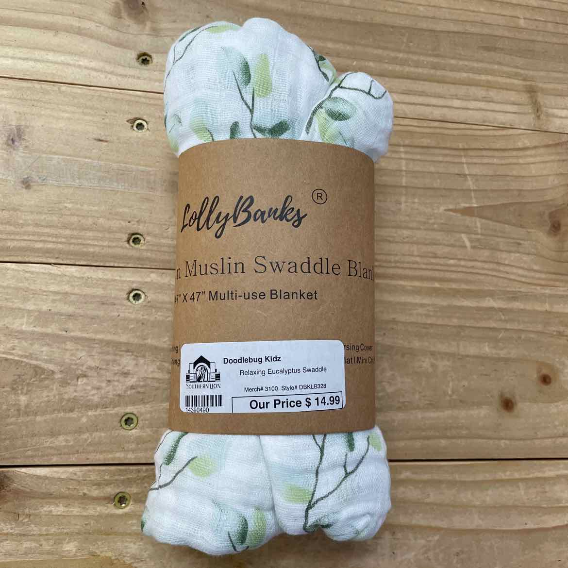 NEW! LOLLY BANKS MUSLIN SWADDLE SEUCALYPTUS BLANKET 47X47