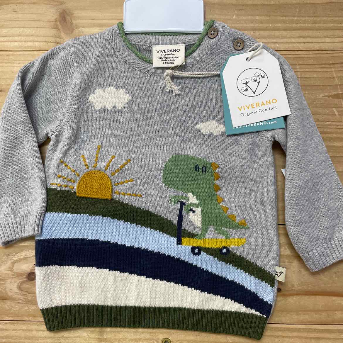 NEW! VIVERANO DINO SWEATER 0-3 MOS