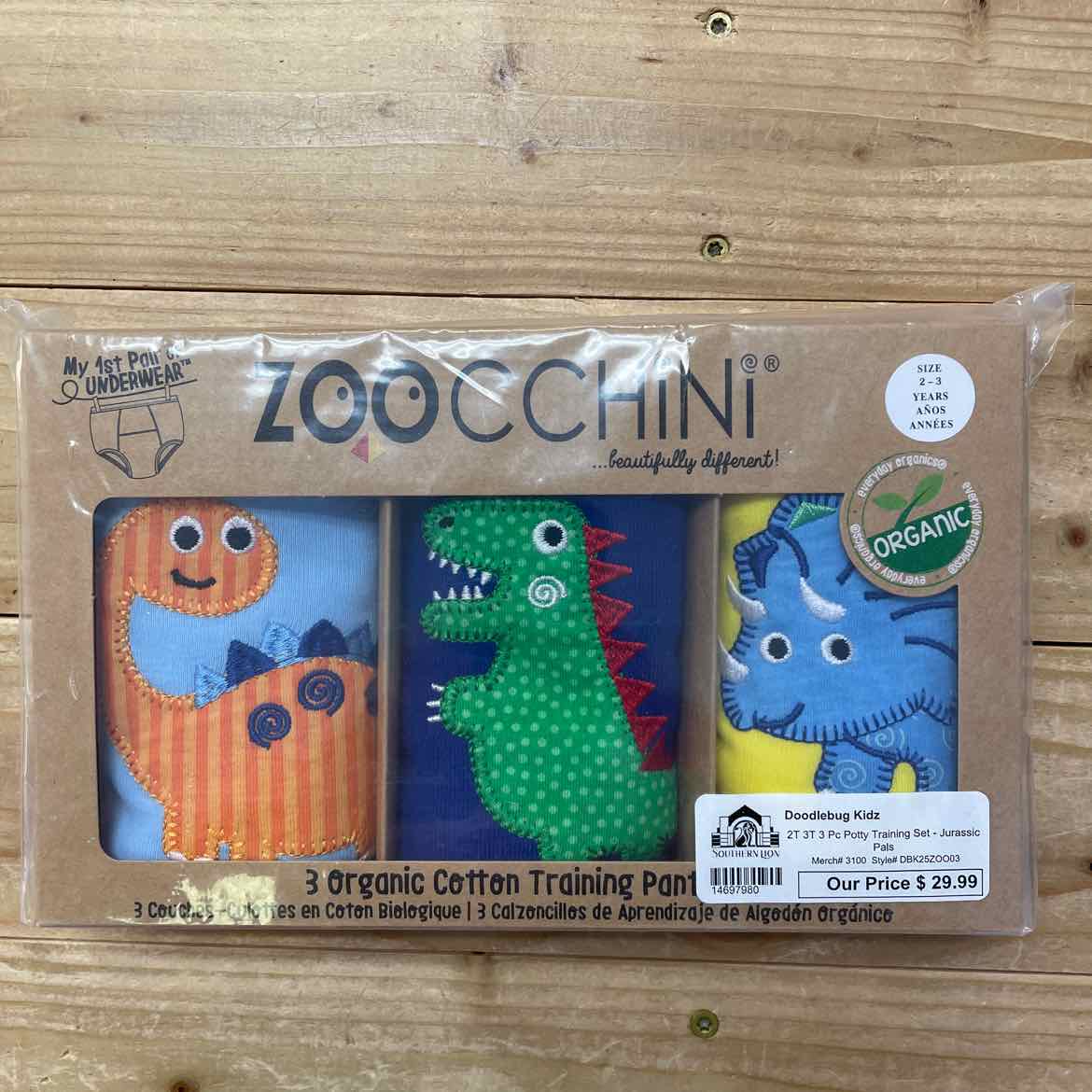 NEW! ZOOCCHINI 3 ORGANIC COTTON DINO TRAINING PANTS 2-3